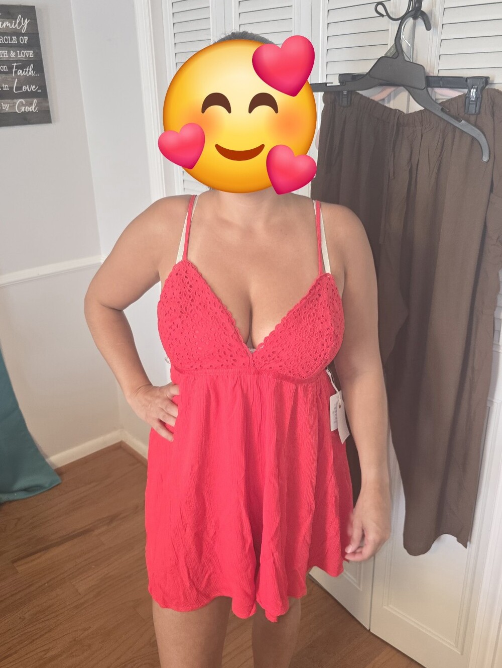 Red Eyelet V-Neck Spaghetti Strap  Romper